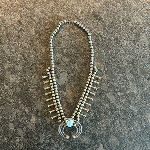 Authentic Sterling Silver Navajo Pearls & Turquoise Squash Blossom Necklace